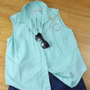 L.L. Bean Check Sleevless Button Down
